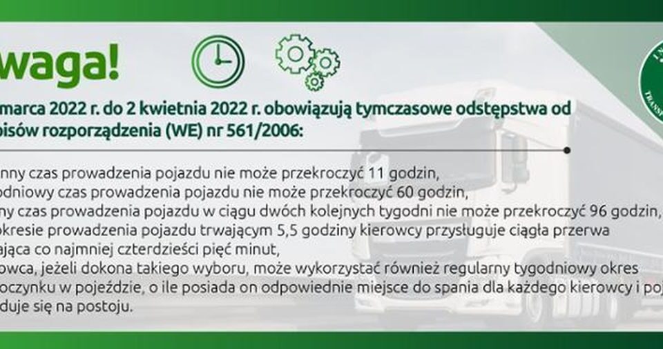 Tymczasowe odstępstwa od stosowania przepisów dotyczących czasu prowadzenia pojazdu