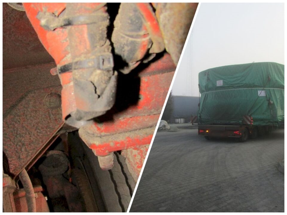 Za długi, za szeroki i za wysoki pojazd członowy, a do tego naczepa z niesprawnym układem hamulcowym